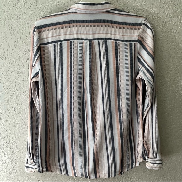 Loft women’s long sleeve button down shirt, small, white, grey and peach stripes - Picture 2 of 7